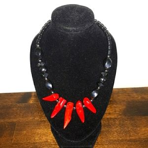 Hematite & Red Coral Necklace 18"